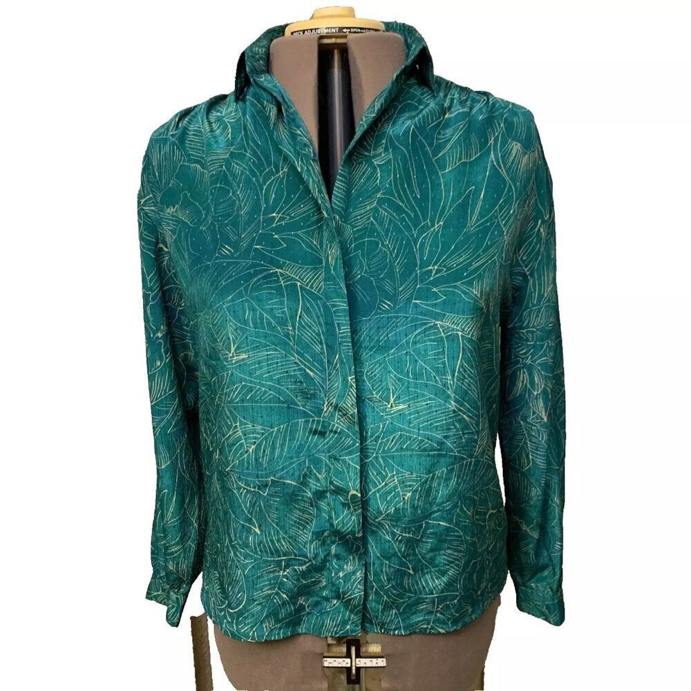 Pykettes. Size 10. Vintage Long Sleeve Shiny Green Blouse. USA. B76